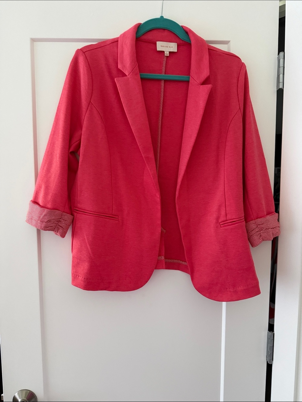 Skies Are Blue Coral Pink Open-Front Blazer